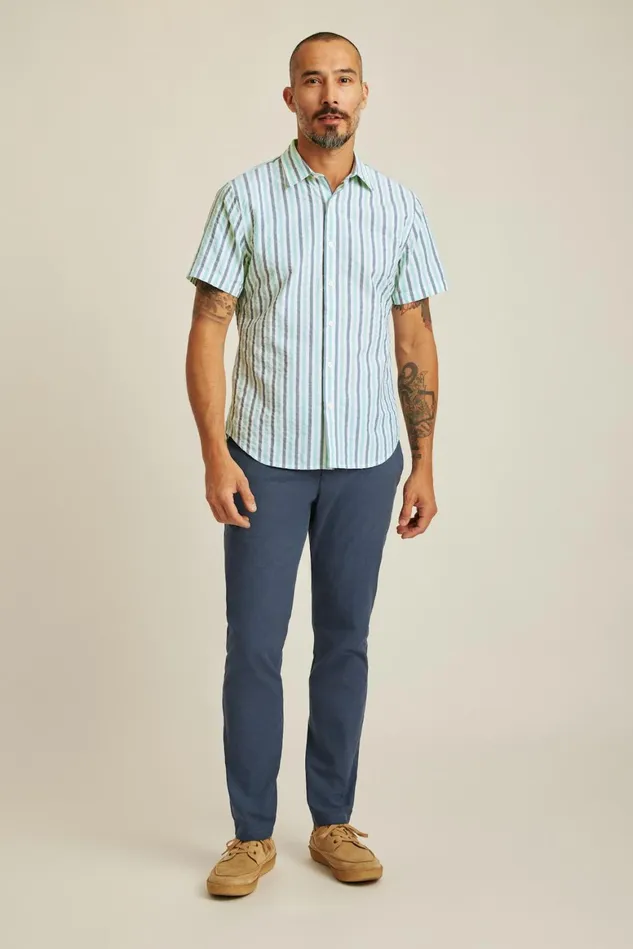 Men Riviera Short Sleeve Shirt Aqua Stripe Seersucker Bonobos Casual Shirts