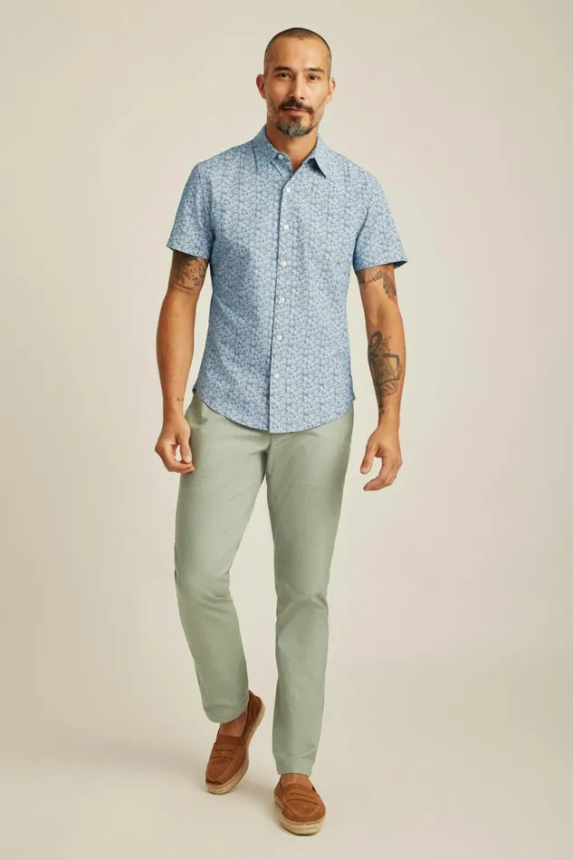 Men Riviera Short Sleeve Shirt Chambray Flower Power Bonobos Casual Shirts