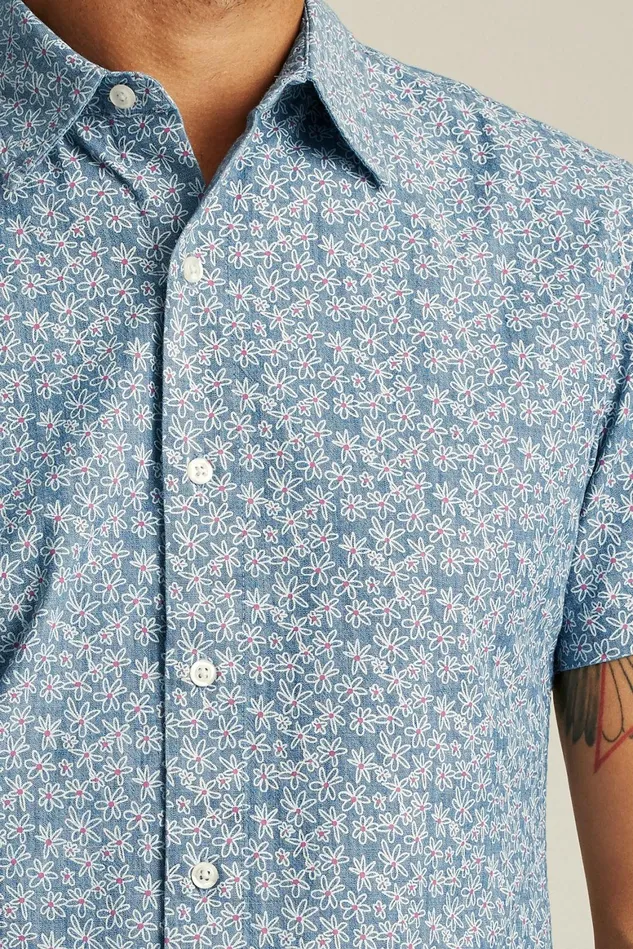 Men Riviera Short Sleeve Shirt Chambray Flower Power Bonobos Casual Shirts