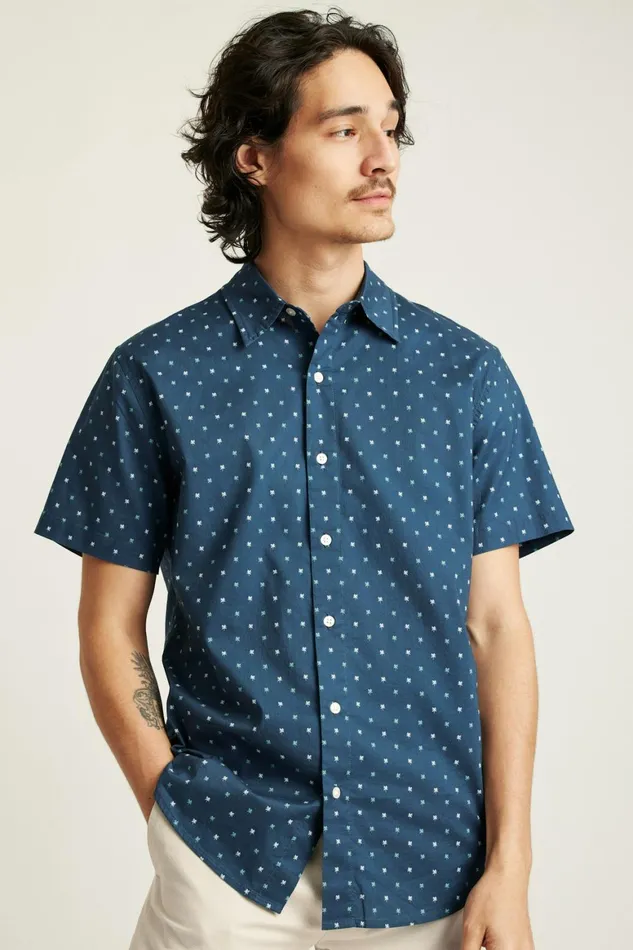 Men Riviera Short Sleeve Shirt Navy Teal Friend Of A Frond Bonobos Casual Shirts