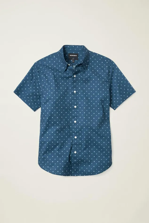 Men Riviera Short Sleeve Shirt Navy Teal Friend Of A Frond Bonobos Casual Shirts