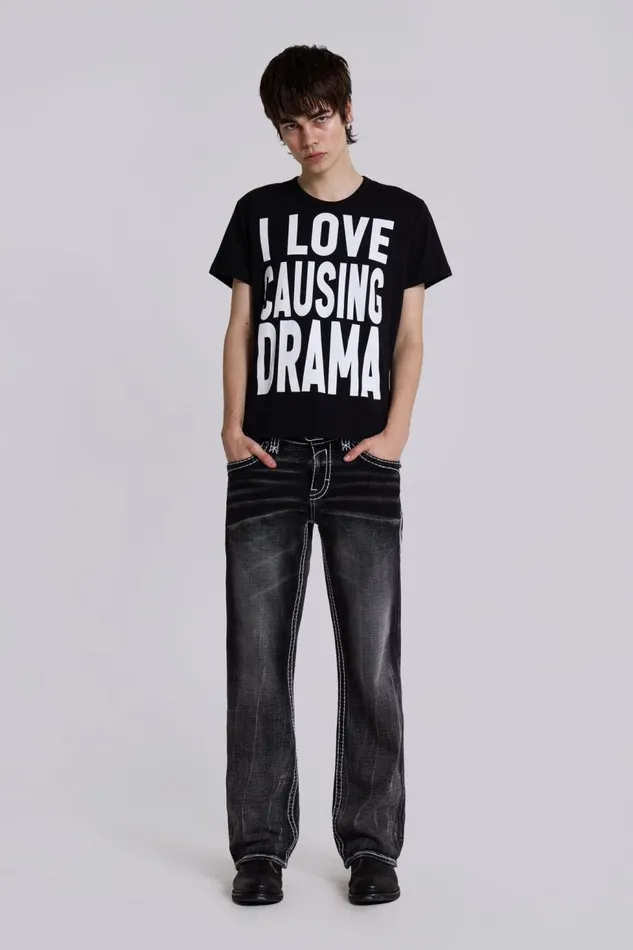 Men Rock Revival Washed Black Gwen Bootcut Jeans Jaded London SlimStraight Jeans