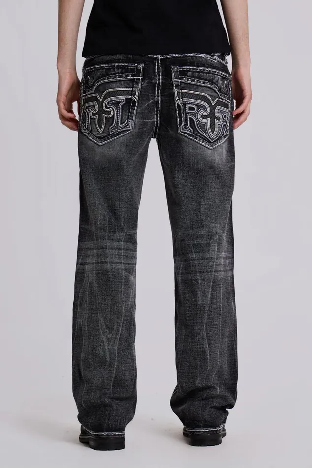 Men Rock Revival Washed Black Gwen Bootcut Jeans Jaded London SlimStraight Jeans