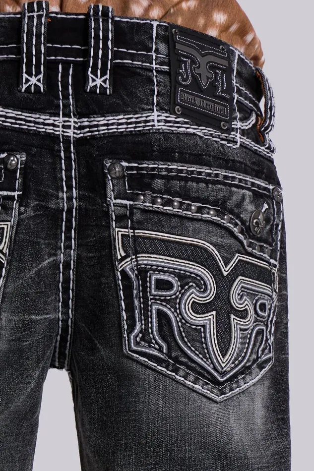 Men Rock Revival Washed Black Gwen Bootcut Jeans Jaded London SlimStraight Jeans