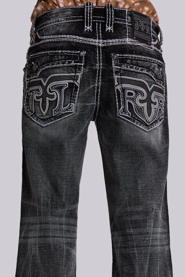 Men Rock Revival Washed Black Gwen Bootcut Jeans Jaded London SlimStraight Jeans