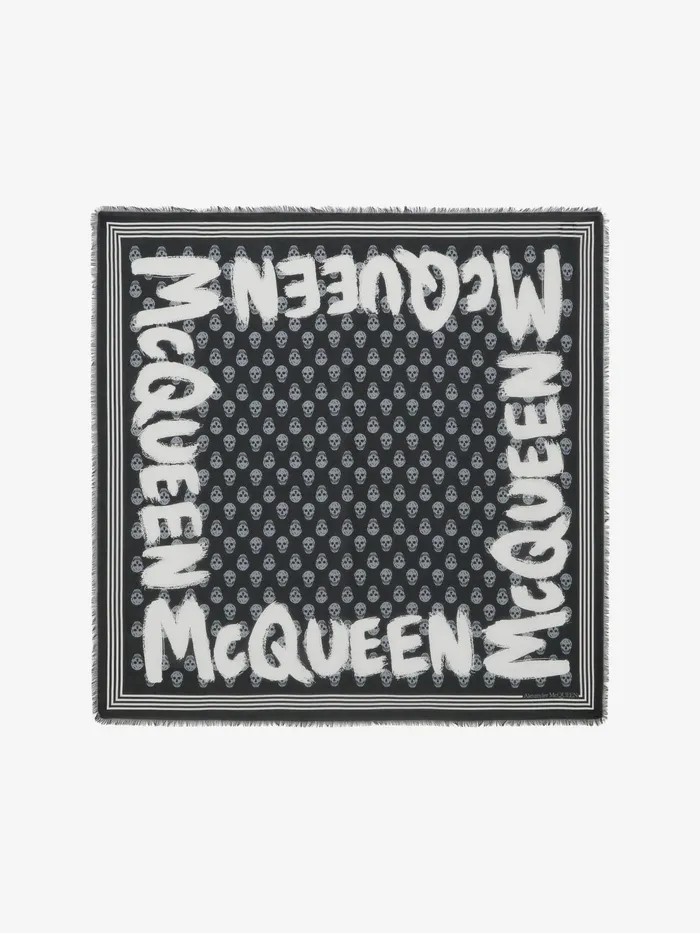 Men Scarves Alexander McQueen Mcqueen Graffiti Biker Scarf Blackivory
