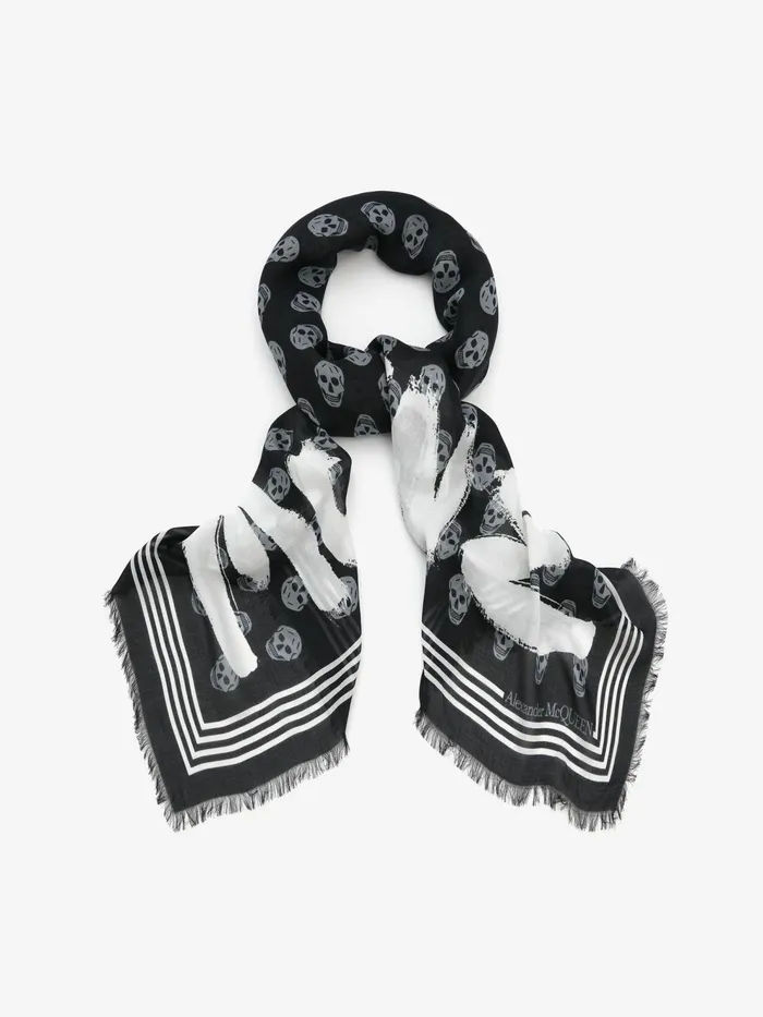 Men Scarves Alexander McQueen Mcqueen Graffiti Biker Scarf Blackivory