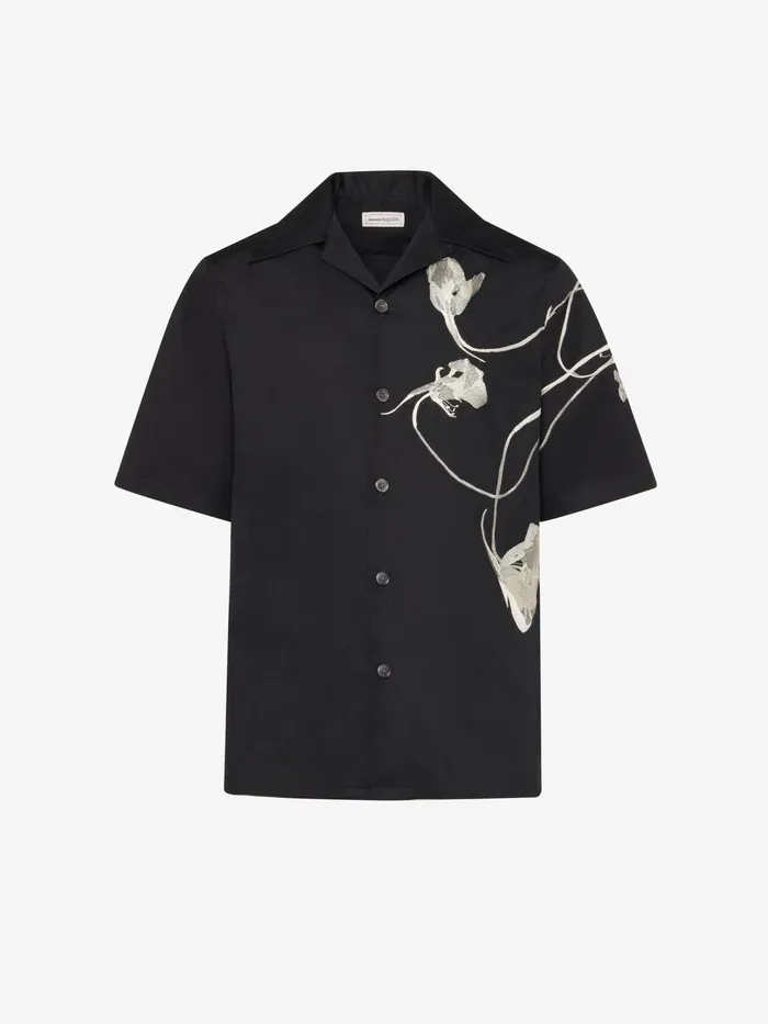 Men Shirts Alexander McQueen Pressed Flower Hawaiian Shirt Black