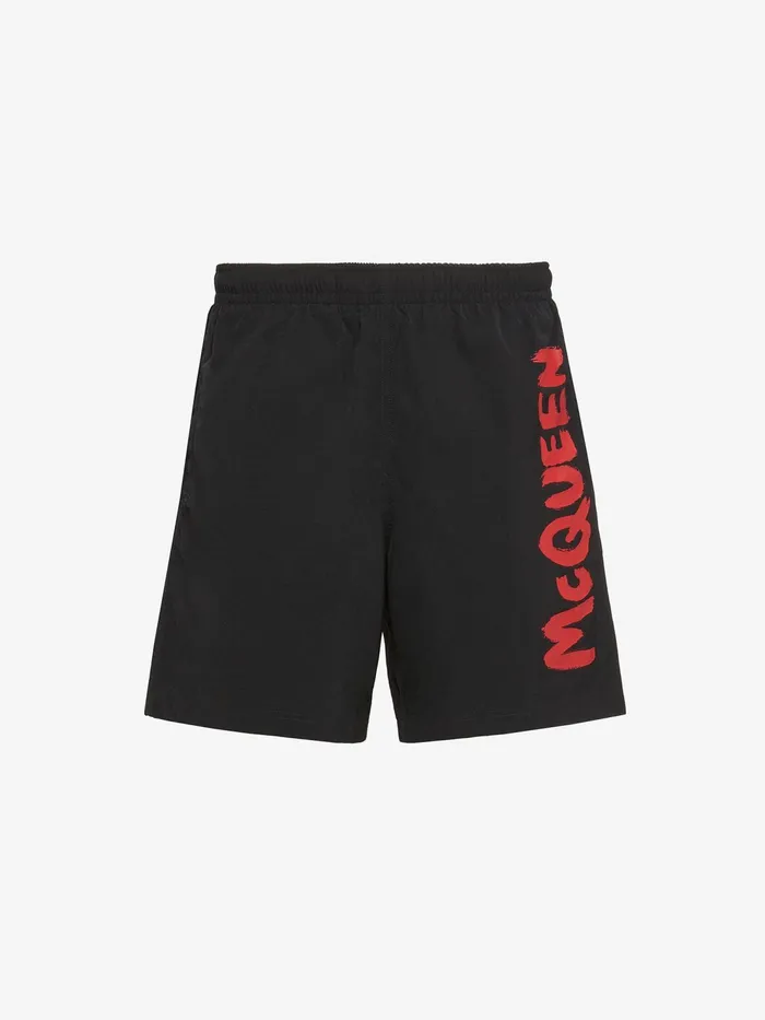 Men Shorts Alexander McQueen Mcqueen Graffiti Swim Shorts Black