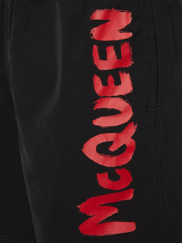 Men Shorts Alexander McQueen Mcqueen Graffiti Swim Shorts Black