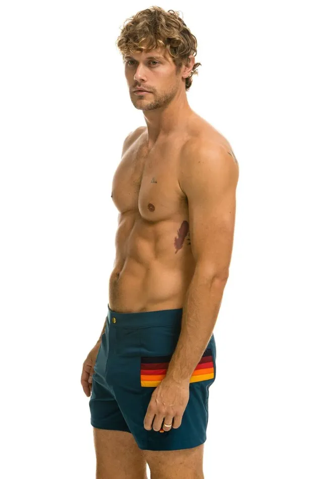 Men Shorts Aviator Nation Horizontal 5 Stripe Flex Shorts 8211 Deep Ocean