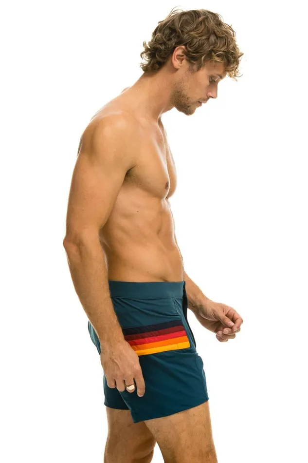 Men Shorts Aviator Nation Horizontal 5 Stripe Flex Shorts 8211 Deep Ocean