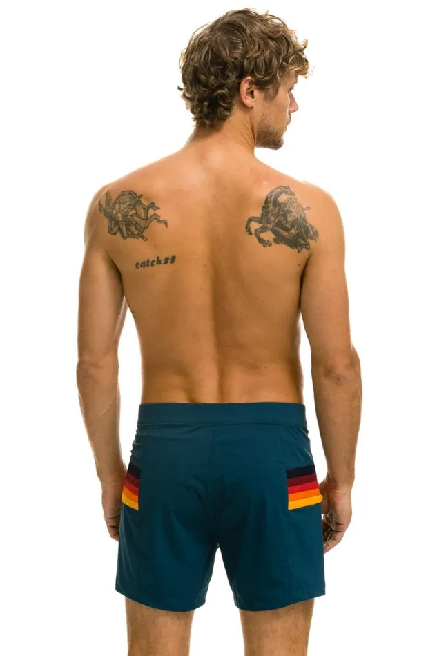 Men Shorts Aviator Nation Horizontal 5 Stripe Flex Shorts 8211 Deep Ocean