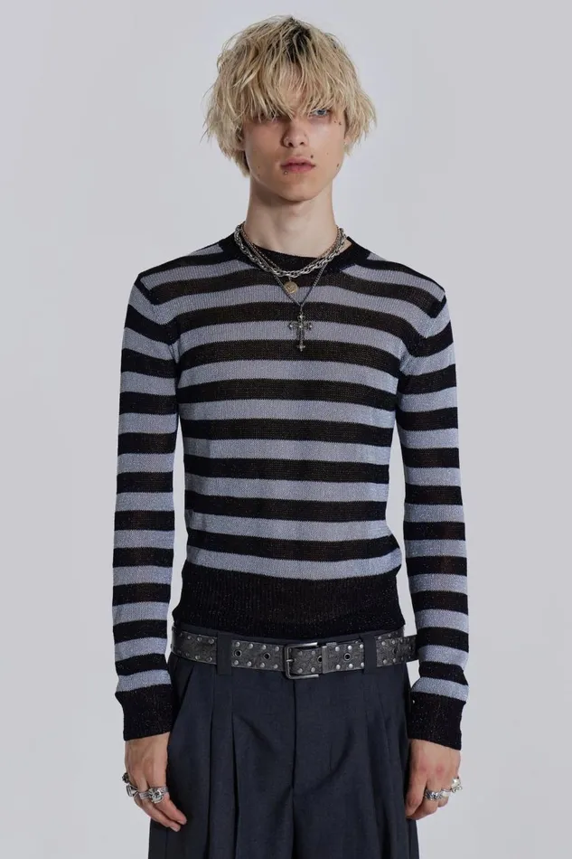 Men Silver and Black Fine Knit Jumper Jaded London Knitwear