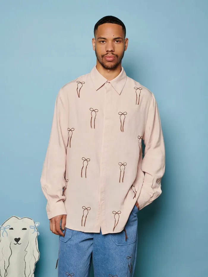 Men Sister Jane Shirts Penny Embroidered Bow Shirt Dusty Pink