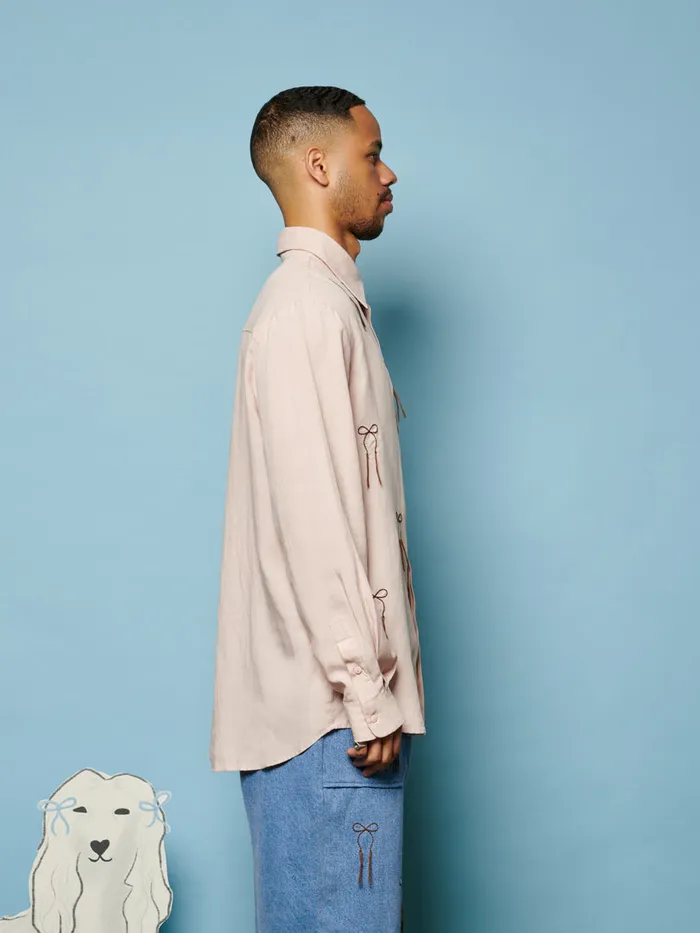 Men Sister Jane Shirts Penny Embroidered Bow Shirt Dusty Pink