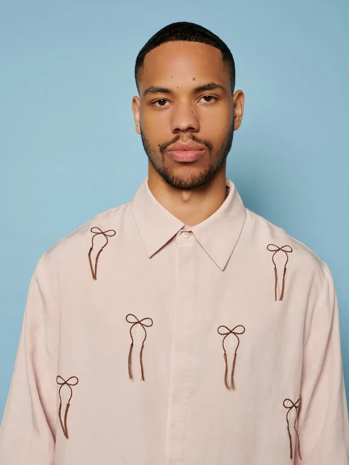 Men Sister Jane Shirts Penny Embroidered Bow Shirt Dusty Pink