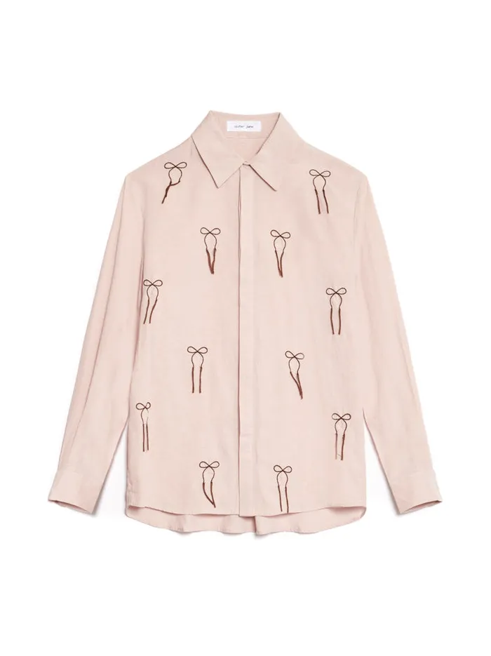 Men Sister Jane Shirts Penny Embroidered Bow Shirt Dusty Pink