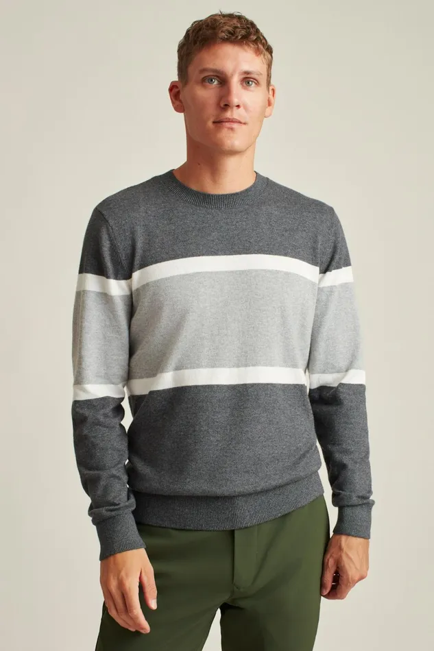 Men Soft Air Golf Sweater Charcoal Chest Stripe Bonobos Crew and VNeck Sweaters