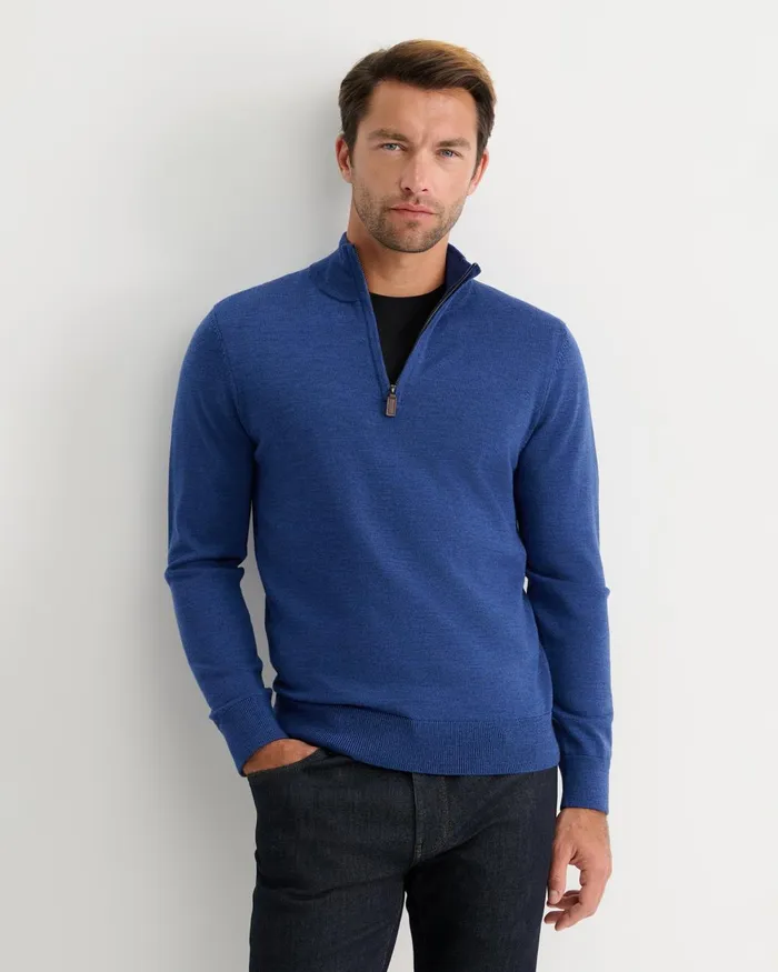 Men Sportscraft Knitwear Henry Merino Quarter Zip Knit Lapis