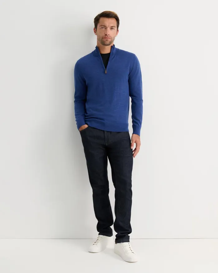Men Sportscraft Knitwear Henry Merino Quarter Zip Knit Lapis