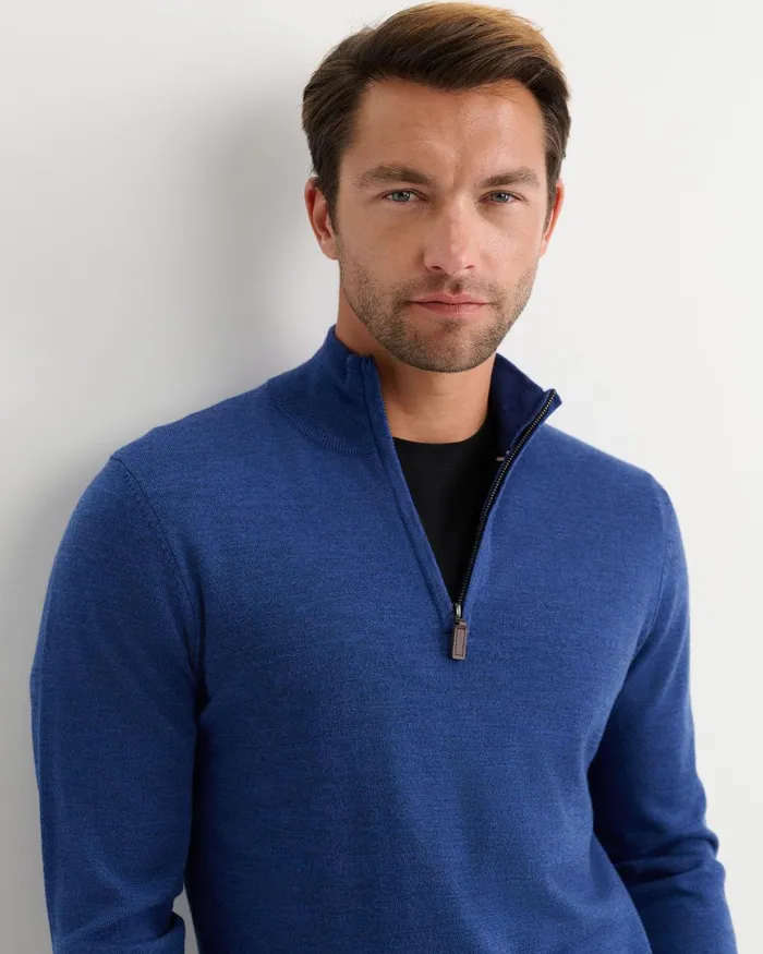 Men Sportscraft Knitwear Henry Merino Quarter Zip Knit Lapis