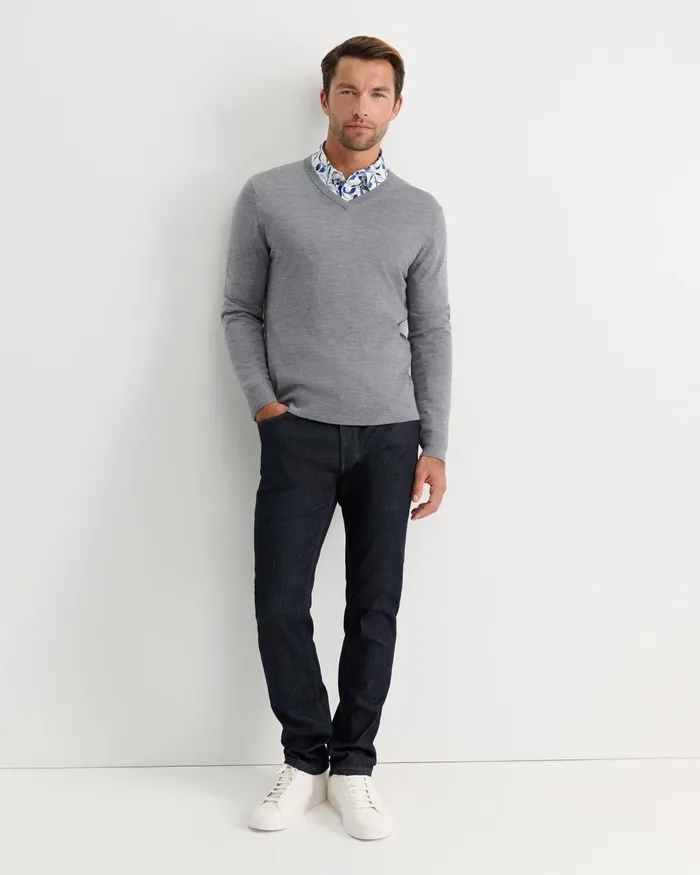 Men Sportscraft Knitwear Merino VNeck Knit Charcoal Melange