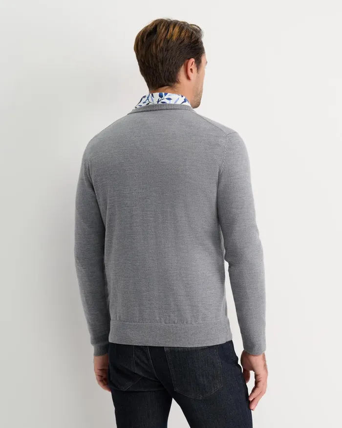 Men Sportscraft Knitwear Merino VNeck Knit Charcoal Melange