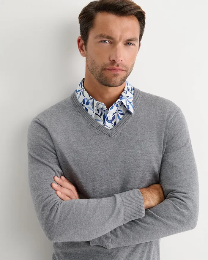Men Sportscraft Knitwear Merino VNeck Knit Charcoal Melange