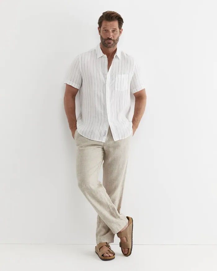 Men Sportscraft Shirts Alan Short Sleeve Linen Shirt Whitemulti