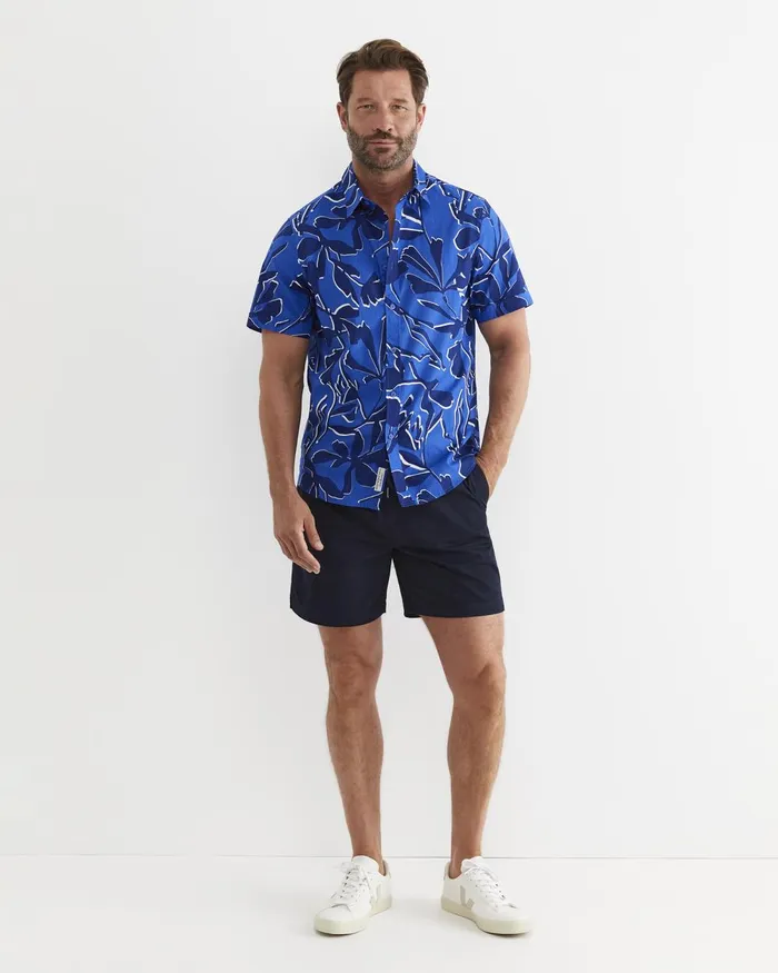 Men Sportscraft Shirts Marks Short Sleeve Cotton Shirt Navy Multi