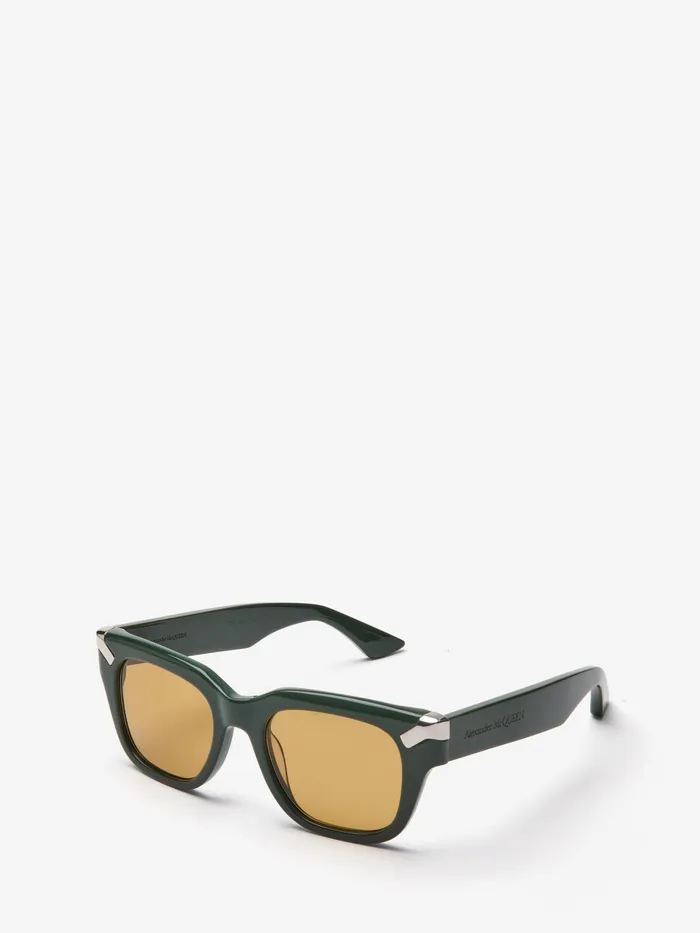 Men Sunglasses Alexander McQueen Punk Rivet Square Sunglasses Dark Greenochre
