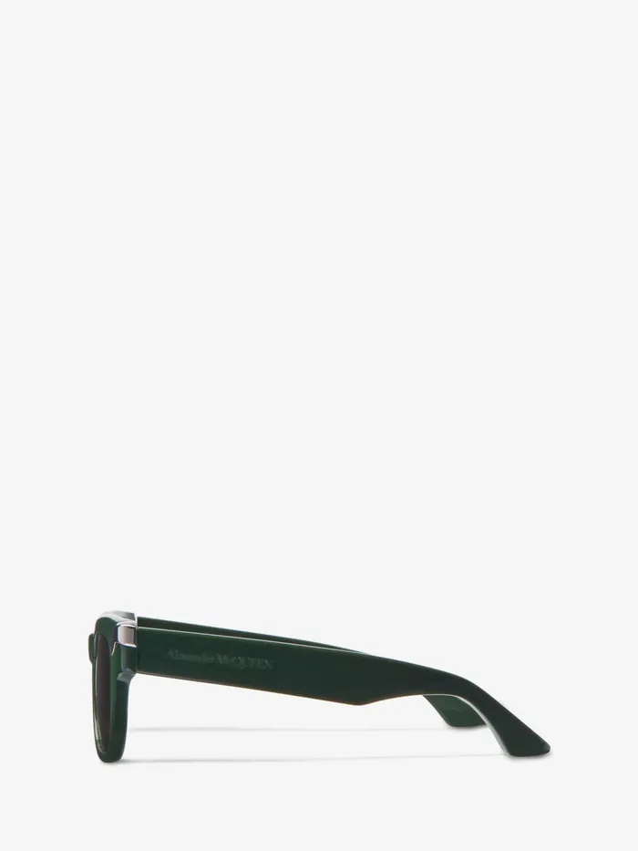 Men Sunglasses Alexander McQueen Punk Rivet Square Sunglasses Dark Greenochre
