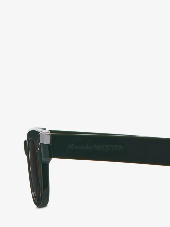 Men Sunglasses Alexander McQueen Punk Rivet Square Sunglasses Dark Greenochre