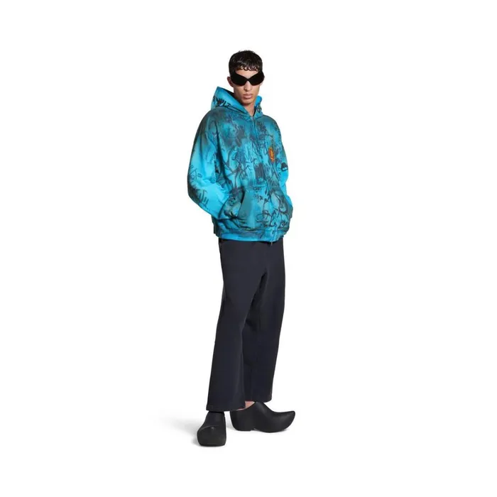 Men Sweatshirts and Hoodies Balenciaga Skater Zipup Hoodie Medium Fit In Blue Sky Men Sweatshirts and Hoodies Balenciaga Skater Zipup Hoodie Medium Fit In Blue Sky
