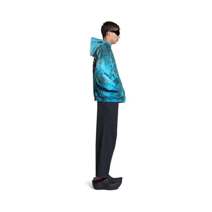 Men Sweatshirts and Hoodies Balenciaga Skater Zipup Hoodie Medium Fit In Blue Sky