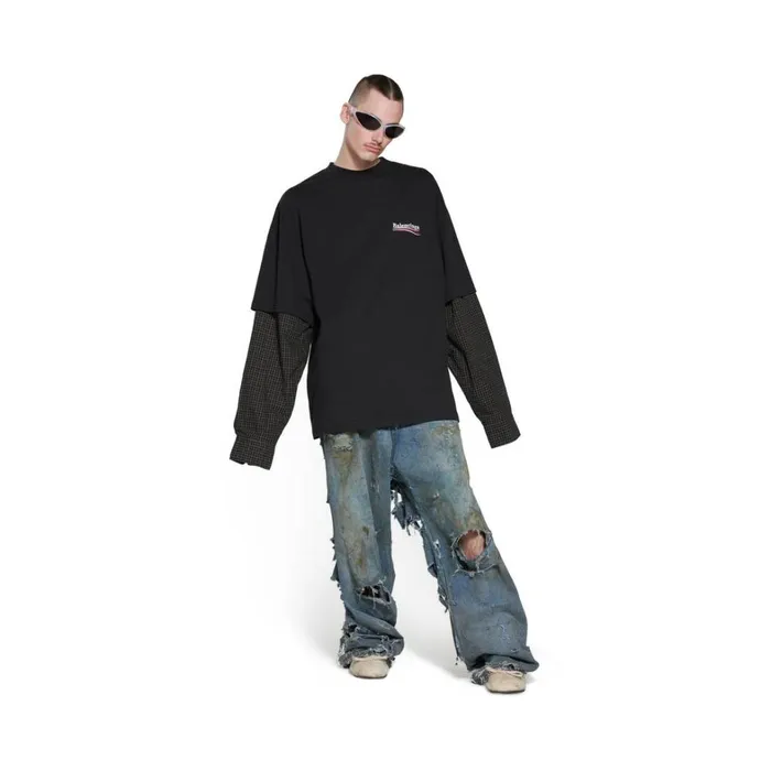 Men Tshirts Balenciaga Political Campaign Layered Tshirt Oversized In Black Faded Men Tshirts Balenciaga Political Campaign Layered Tshirt Oversized In Black Faded