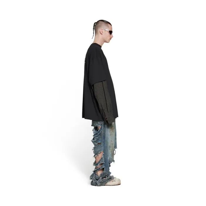 Men Tshirts Balenciaga Political Campaign Layered Tshirt Oversized In Black Faded
