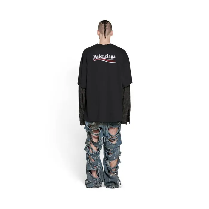 Men Tshirts Balenciaga Political Campaign Layered Tshirt Oversized In Black Faded