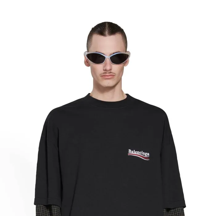 Men Tshirts Balenciaga Political Campaign Layered Tshirt Oversized In Black Faded