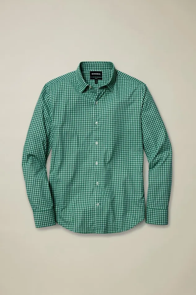 Men Tech Button Down Shirt Fern Plaid Bonobos Casual Shirts