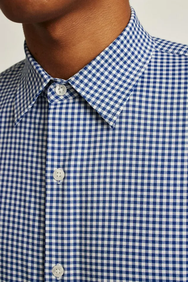 Men Tech Button Down Shirt Navy Medium Blue Plaid Bonobos Casual Shirts