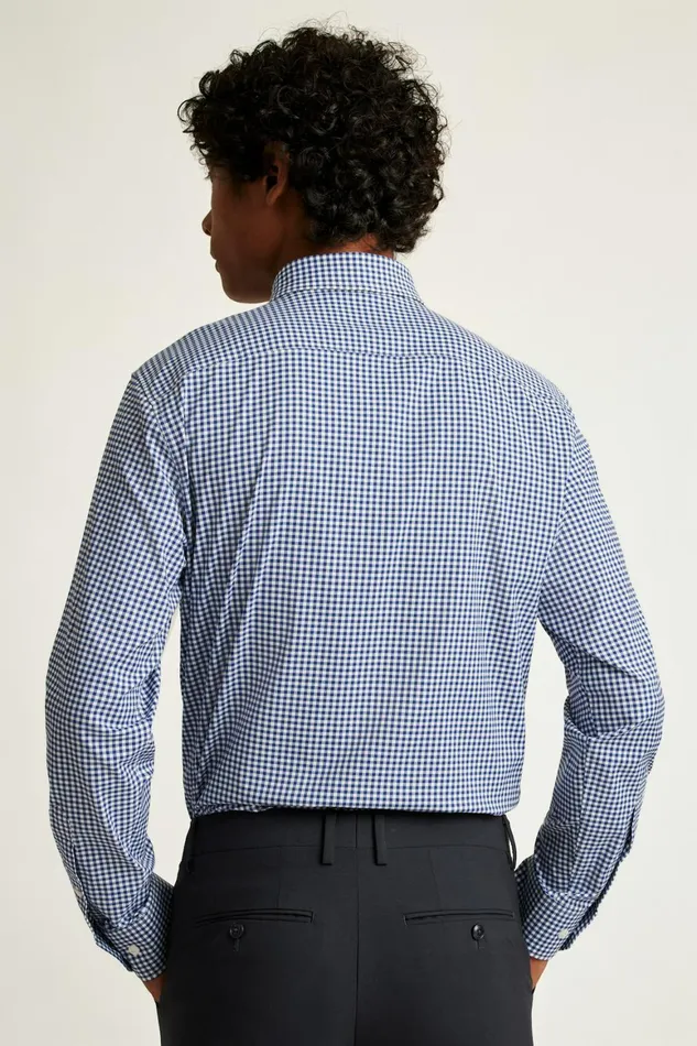 Men Tech Button Down Shirt Navy Medium Blue Plaid Bonobos Casual Shirts