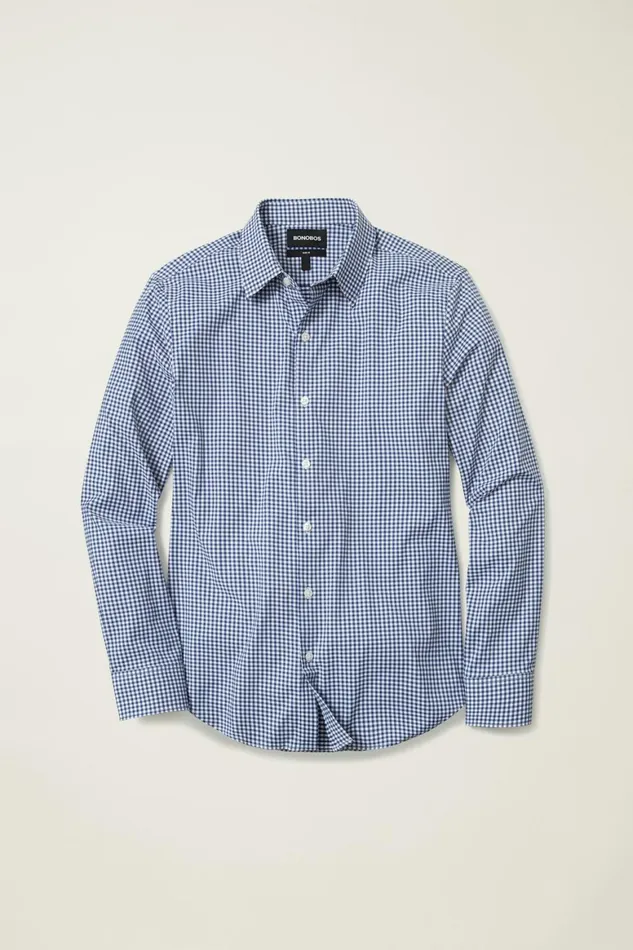 Men Tech Button Down Shirt Navy Medium Blue Plaid Bonobos Casual Shirts