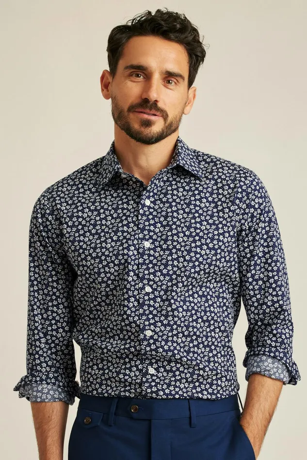 Men The Desk To Dinner Shirt Navy Bernard Floral Bonobos Business Casual Shirts