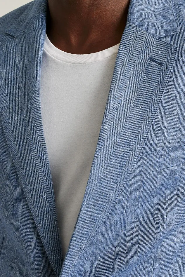 Men Unconstructed Italian Blazer Light Blue Herringbone Bonobos Blazers and Sport Coats