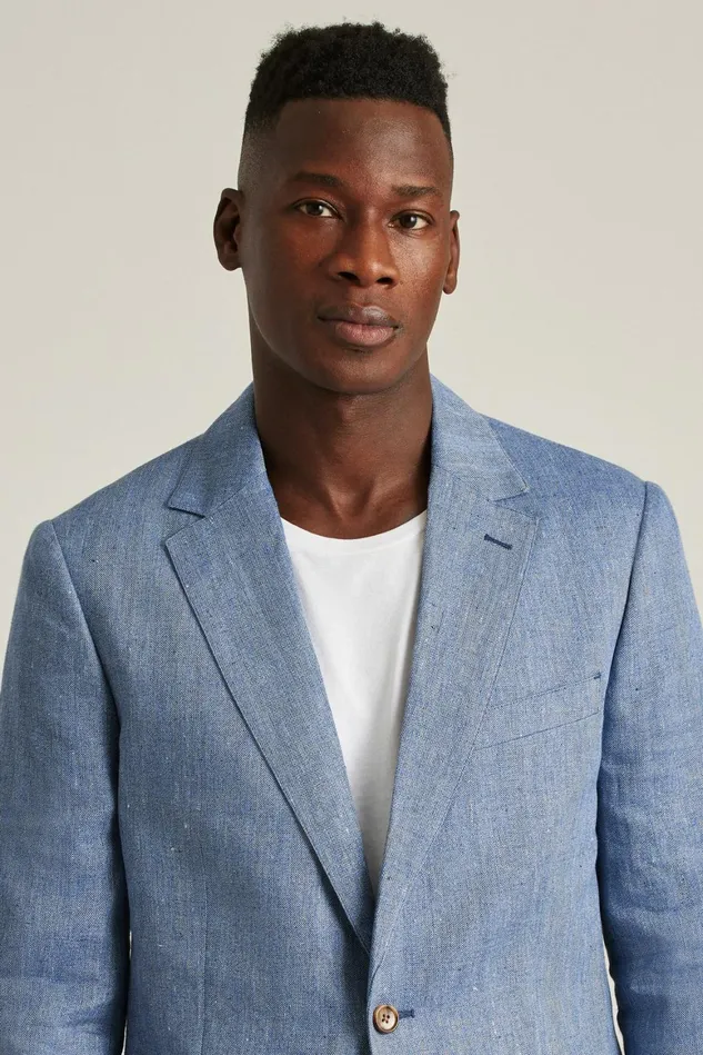 Men Unconstructed Italian Blazer Light Blue Herringbone Bonobos Blazers and Sport Coats