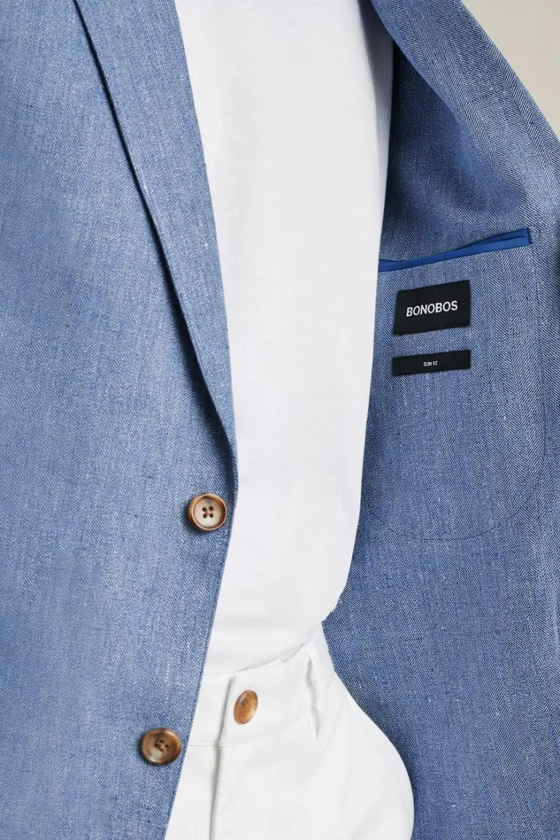 Men Unconstructed Italian Blazer Light Blue Herringbone Bonobos Blazers and Sport Coats