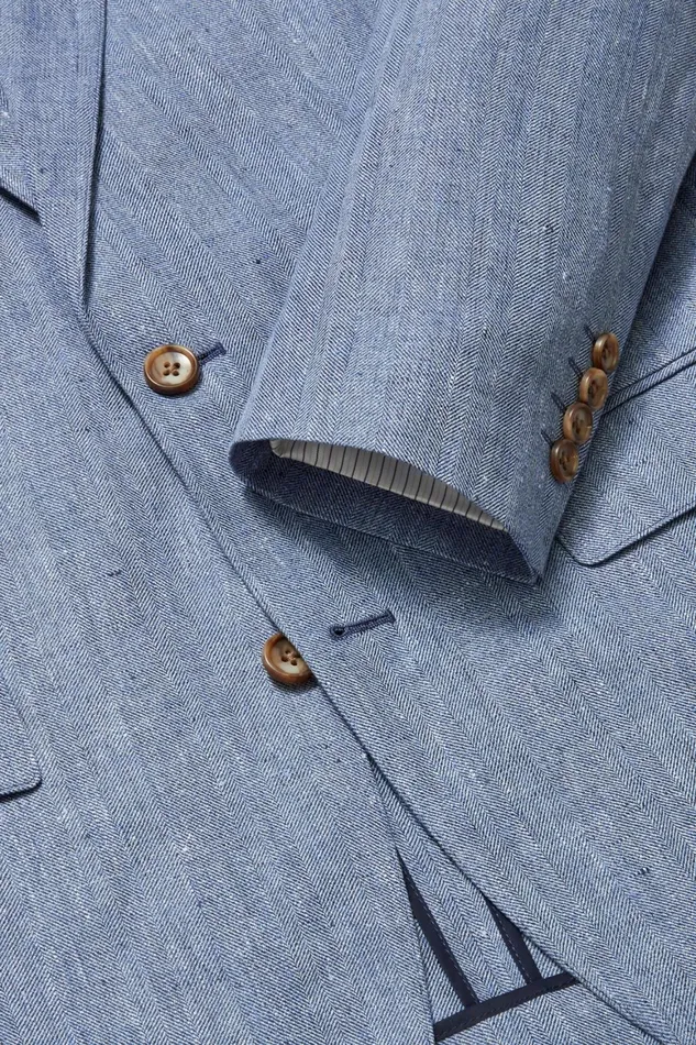 Men Unconstructed Italian Blazer Light Blue Herringbone Bonobos Blazers and Sport Coats