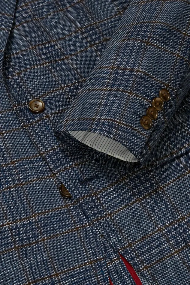 Men Unconstructed Italian Linen Blazer Navy Plaid Bonobos Blazers and Sport Coats